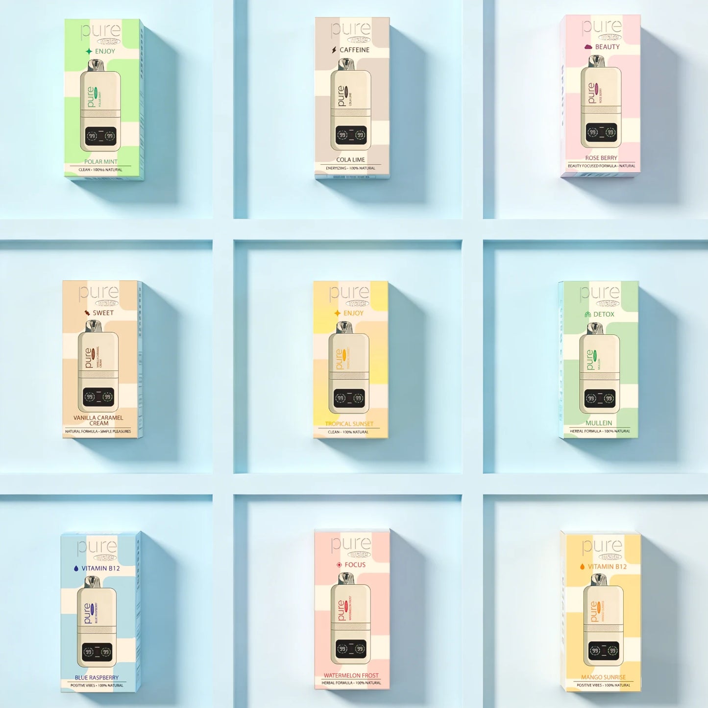 9-Flavor Smart LCD Wellness Inhaler Set | Nicotine Free Vape Collection Pure Mate 10000