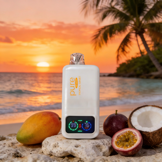 Pure bar vapes: Pure Mate™ 10000 Tropical Sunset zero nicotine aromatic inhaler featuring smart digital display and long-life battery
