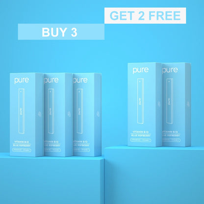 Pure Bar 400 Blue Raspberry Bundle - Buy 3 Get 2 Free pure bar vape pure vape pen Zero Nicotine Vitamin B12 Diffusers
