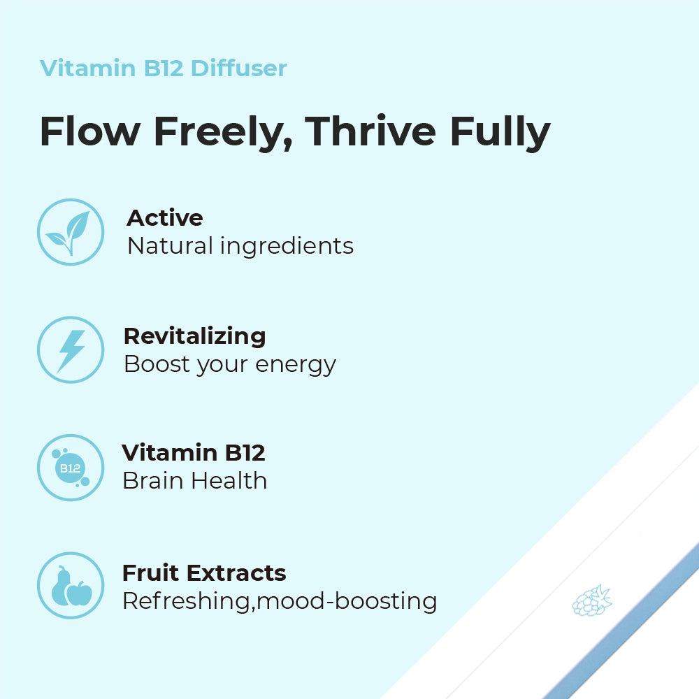 Vitamin B-12 Diffuser - Blue Raspberry - Pure Bar  400 Puffs - Vitamin Energy Diffuser