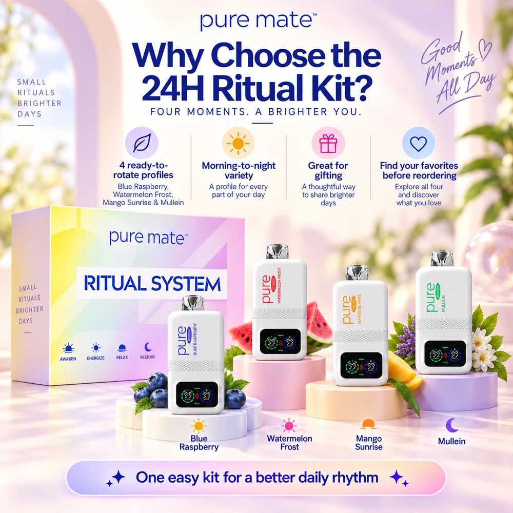 ure Mate 24H Ritual Kit benefits image highlighting four ready-to-rotate profiles and a complete morning-to-night wellness routine