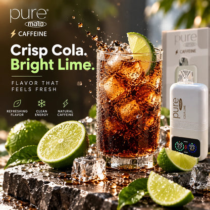 Refreshing Cola Lime flavor inspired visual for Pure Mate Energy zero nicotine diffuser