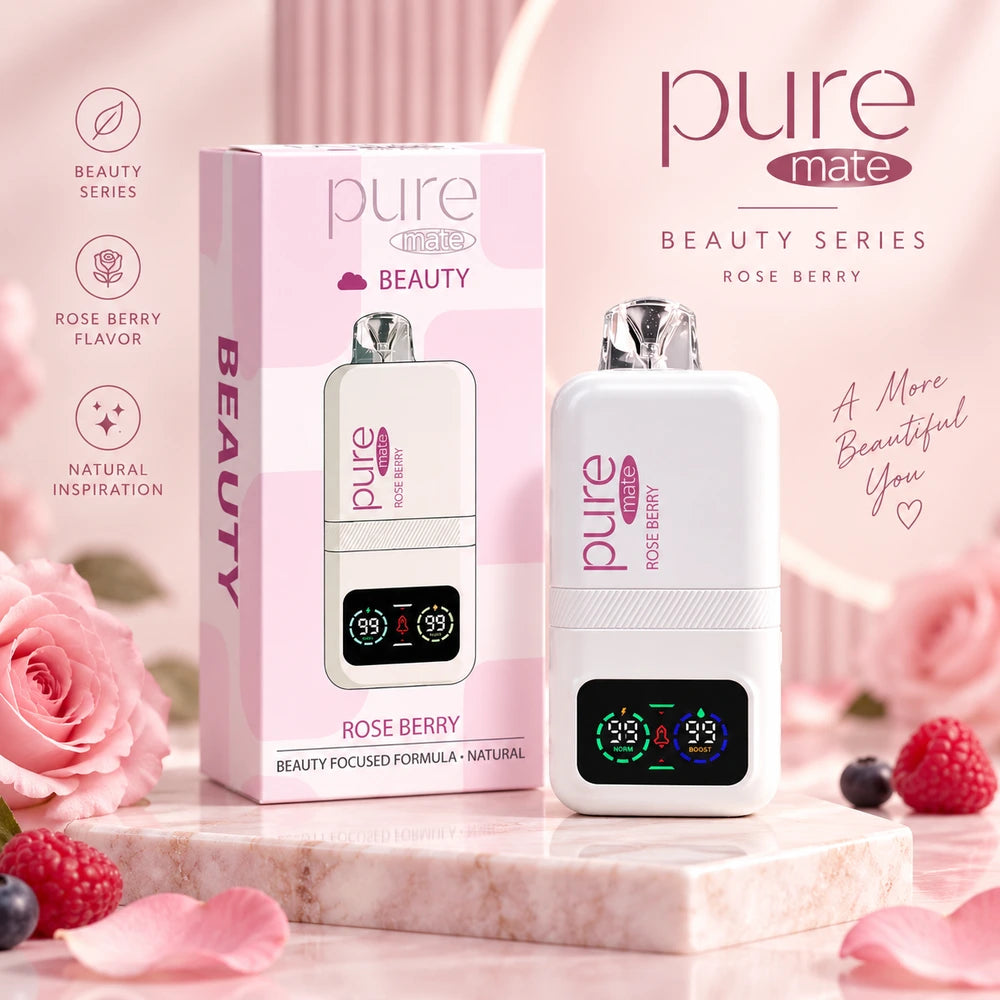 Pure Mate Glow Beauty Diffuser Rose Berry hero image with soft pink beauty branding