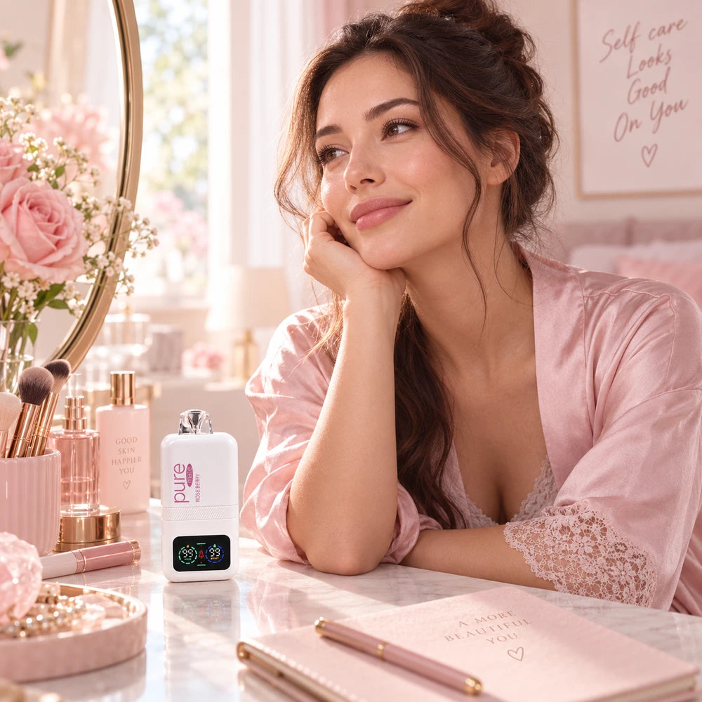Rose Berry beauty concept image with dreamy pink mood and dewy botanical styling