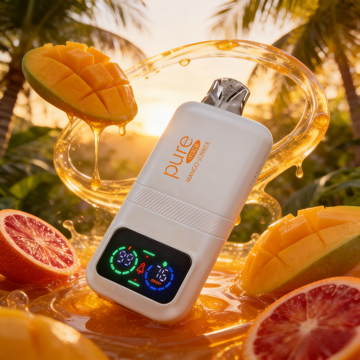 Pure Diffuser: Pure Mate™ 10000 Mango Sunrise zero nicotine wellness inhaler with 10k inhale capacity and real-time counter